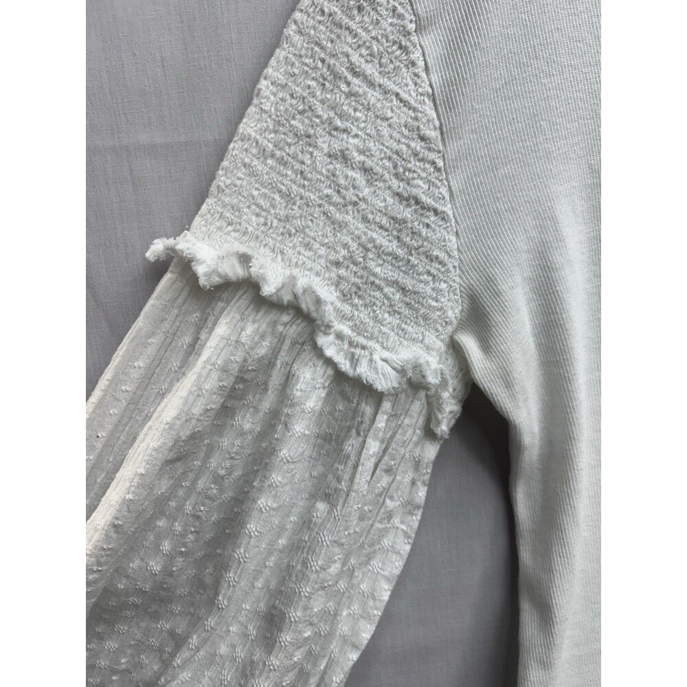 Anthropologie Pilcro Andie Ribbed Henley Balloon Sleeve White Medium Women’s - Picture 3 of 9